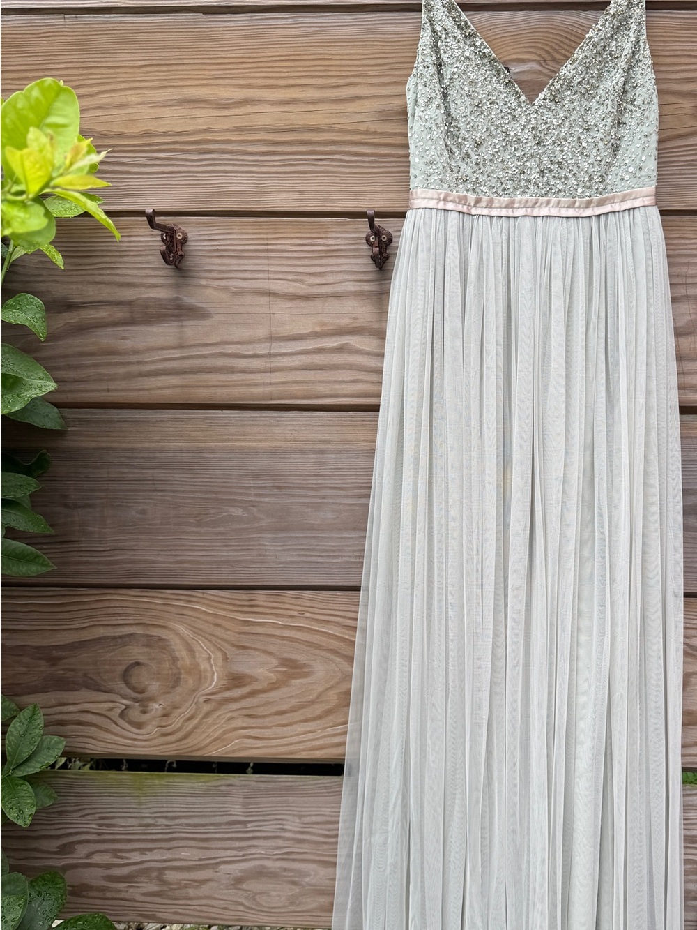 BHLDN Silver Sequin Bodice Ivory Tulle Skirt Wedding Dress